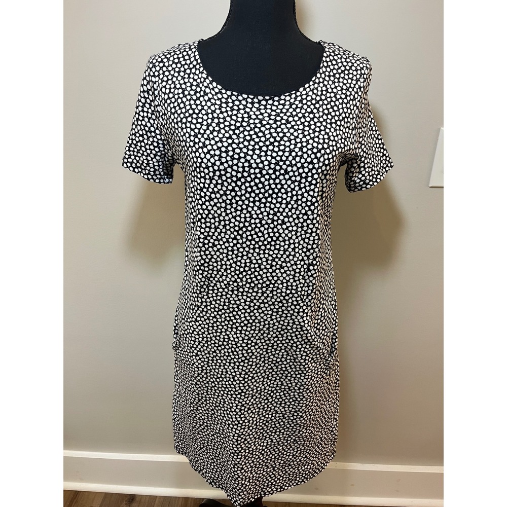 Boden Black White Dotted Cotton Shift Dress Short Sleeve Pockets 4R Summer